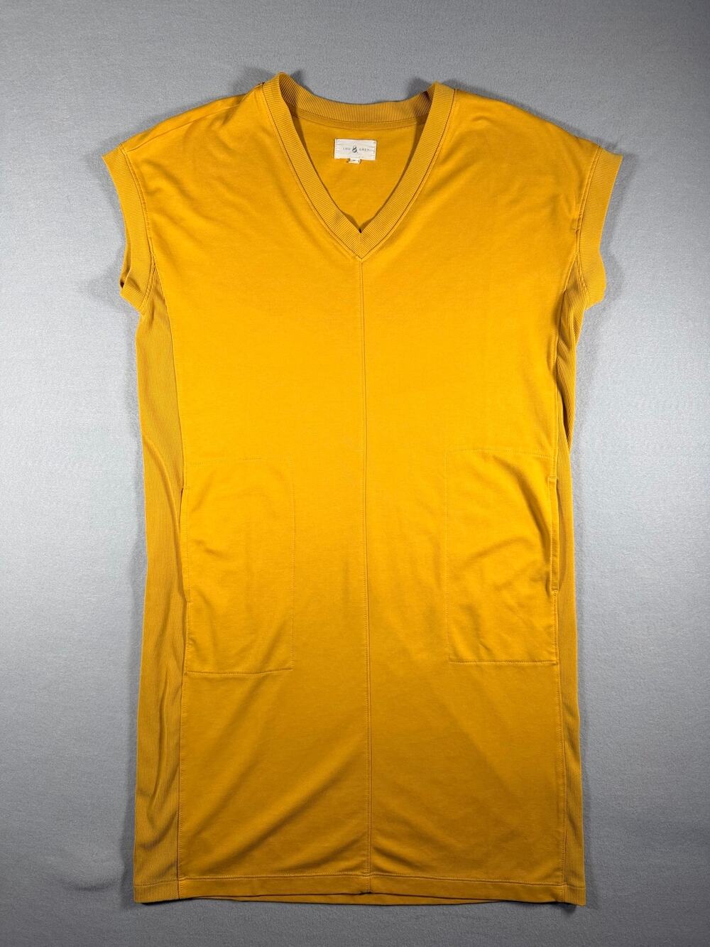 Lou & Grey Womens XS Mustard Yellow V Neck Cap Sleeve Tunic Pocket Top